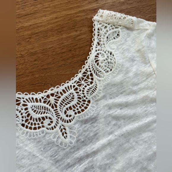 Sézane White Linen Mina Tee Shirt Reversible Lace V Neck or Round Medium - Picture 4 of 7